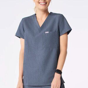 Figs Women’s Charcoal scrubs (Catarina top with straight pants) with Teal Accent